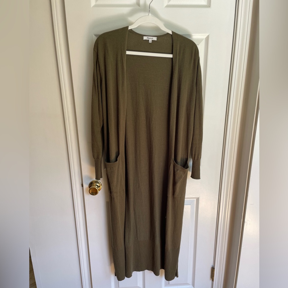 Madewell olive green full length sweater duster